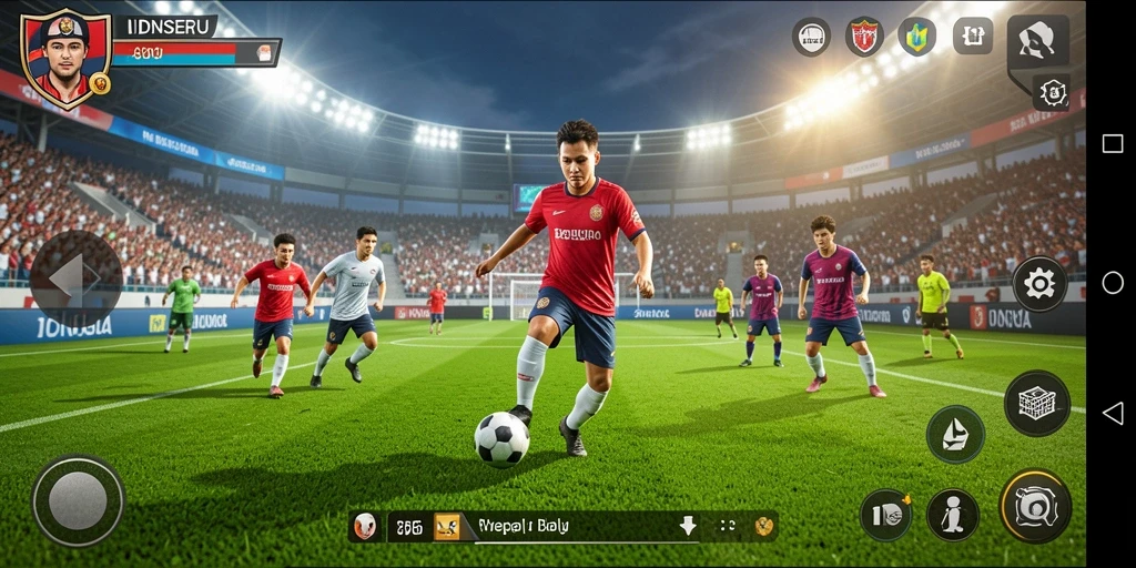 Tampilan gameplay menarik dari IDNSERU dengan aksi sepak bola yang intens.