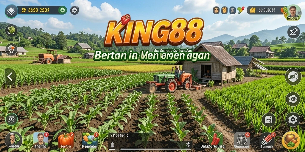 Tampilan gameplay <strong>KING88</strong> yang menampilkan aktivitas bertani yang seru.
