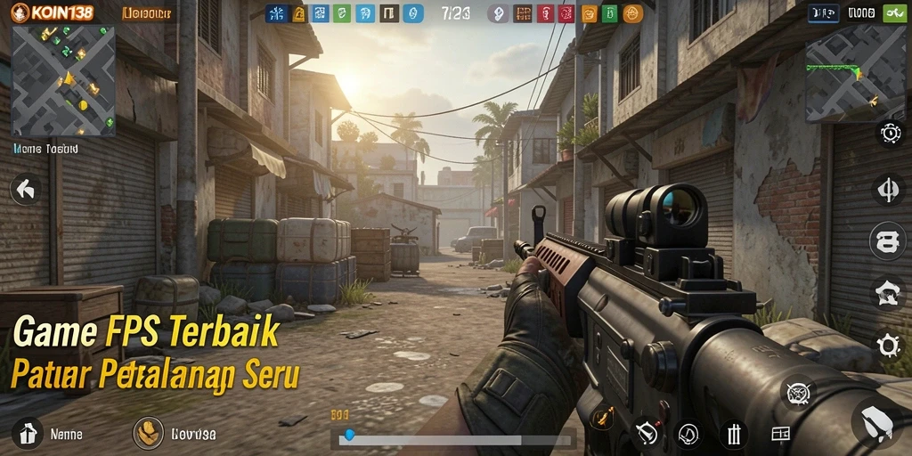 Screenshot utama KOIN138 menampilkan fitur gameplay FPS yang mendebarkan.
