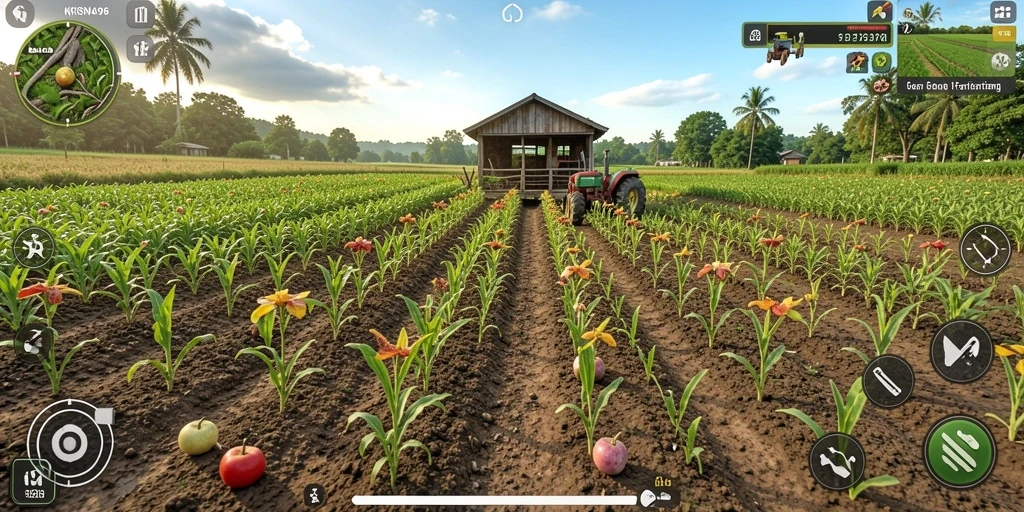 Tampilan screenshot <strong>KRISNA96</strong> menunjukkan kebun yang subur dan penuh warna.