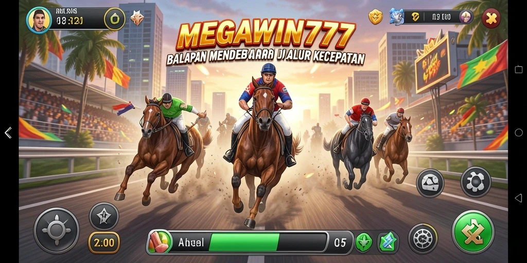Tangkapan layar gameplay MEGAWIN777 menampilkan balapan yang seru dan penuh aksi.