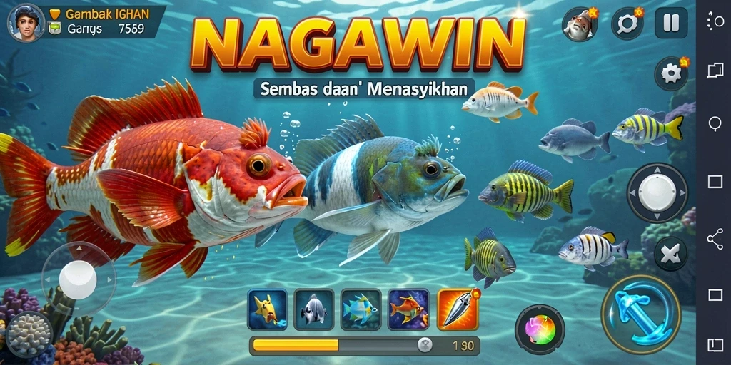 Tangkapan layar NAGAWIN menampilkan aksi seru Tembak Ikan.