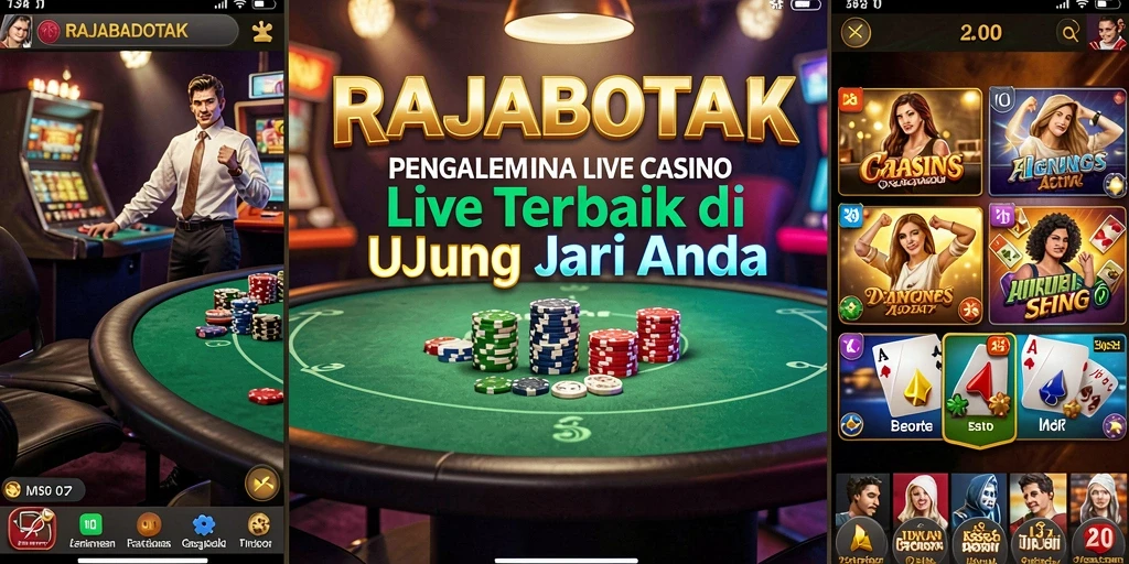Screenshot gameplay RAJABOTAK menampilkan dealer langsung dengan suasana kasino yang hidup.