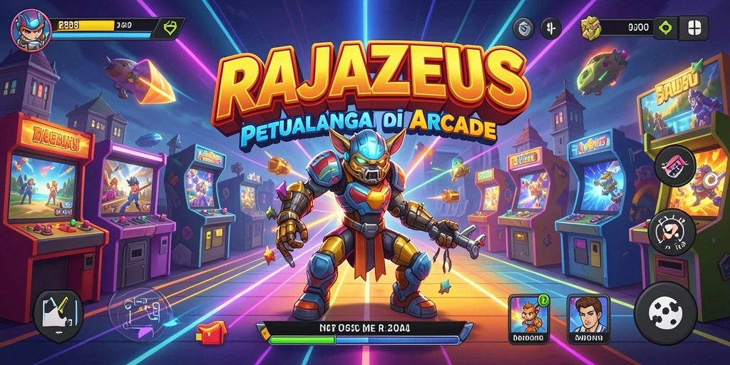 Tangkapan layar utama RAJAZEUS menampilkan aksi seru di dalam game Arcade.