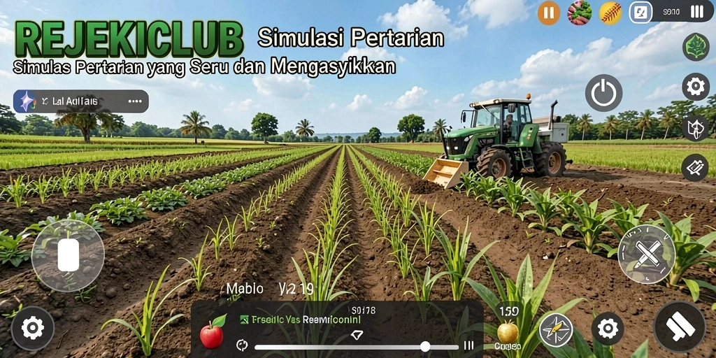 Tampilan gameplay REJEKICLUB yang menarik dengan aktivitas pertanian.