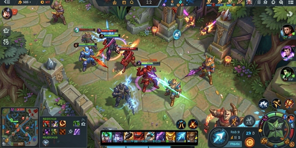 Tampilan aksi seru dalam gameplay REJEKIHUB MOBA.