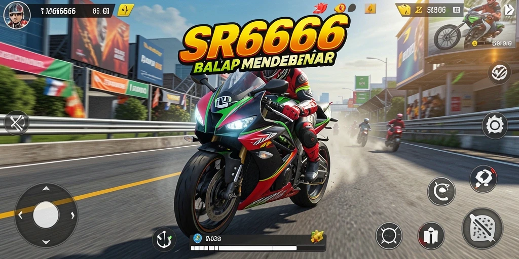 Tampilan gameplay mendebarkan dalam balapan motor.
