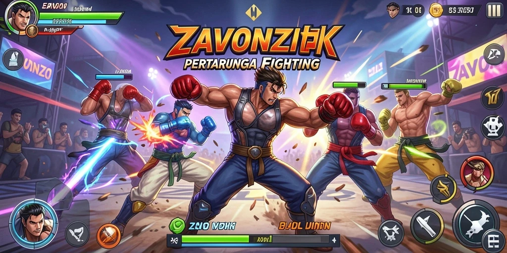 Tampilan gameplay ZAVONZO dengan pertarungan yang intens.